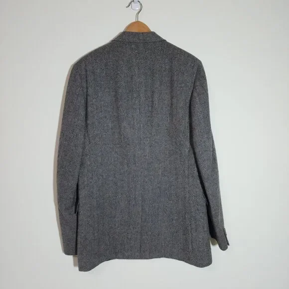 John Weitz Mens Wool Tweed Herringbone Blazer Grey Steven Windsor USA Size 42L